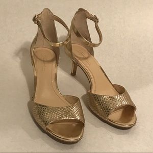 Strappy low heel gold sandals